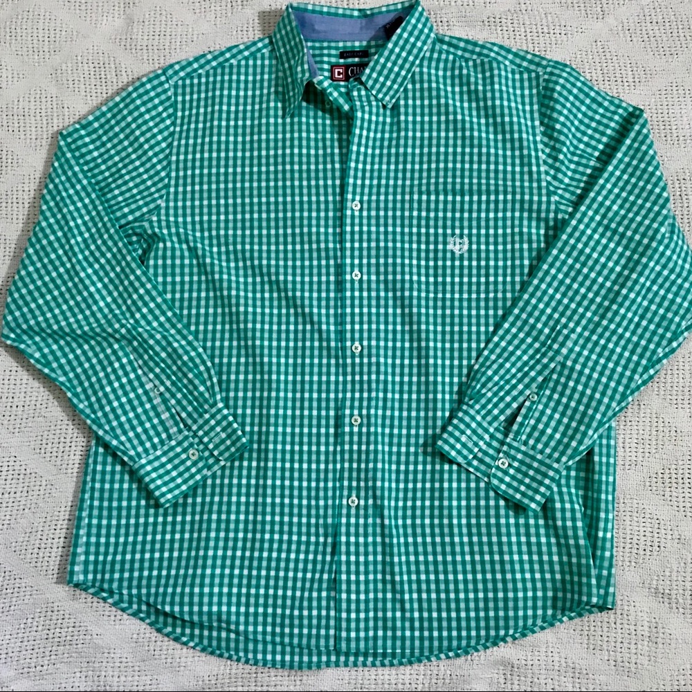 Chaps Green and White Plaid Button Down.  Size XL